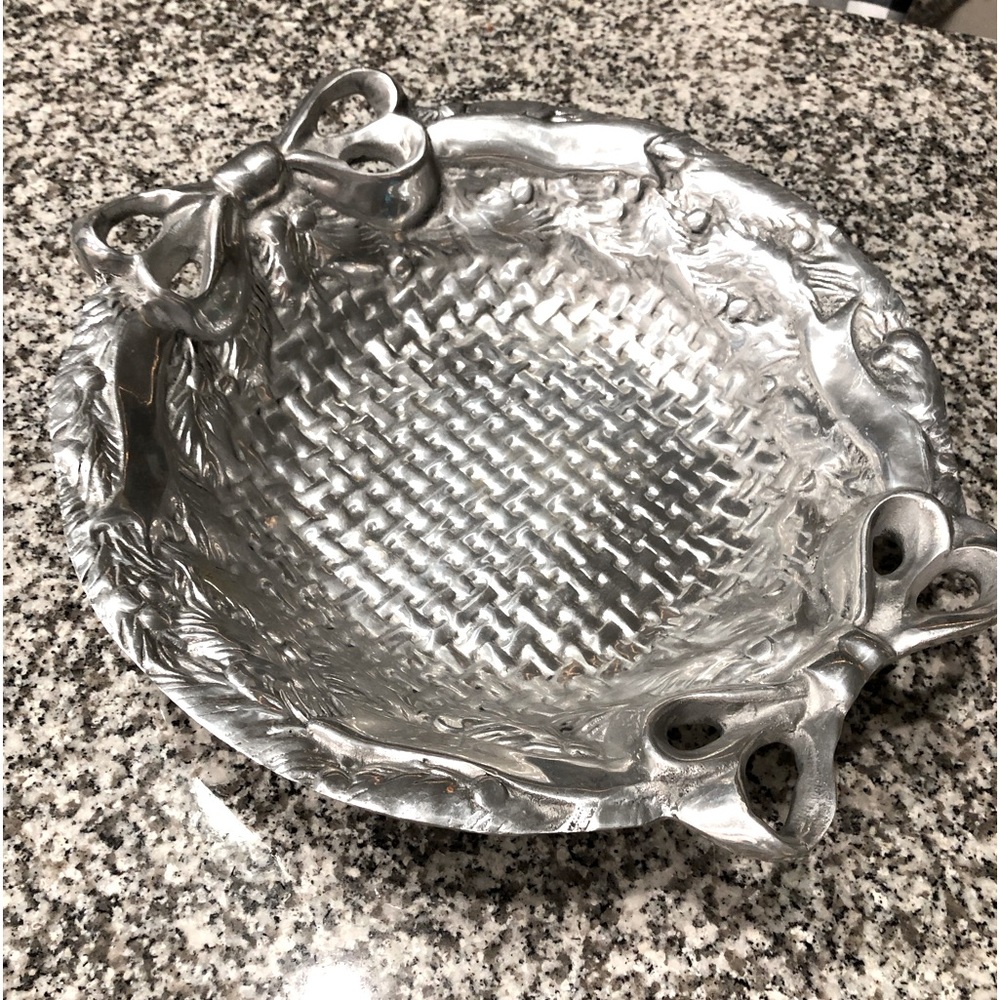 Holland Boone large  Polished Pewter woven basket pattern serving bowl